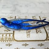 フランスアンティーク　Blueエナメル／ペースト／ツバメのブローチ（65㎜）シルバー製の画像