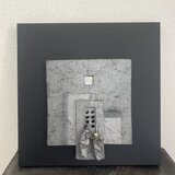 雛　焼締&黒釉&ステンレス　陶額(中)  No.21の画像