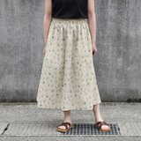 チューリップ柄 綿麻ギャザースカート（ナチュラル）リネン 麻 ロング マキシ ポケット 生成り 白 ベージュの画像