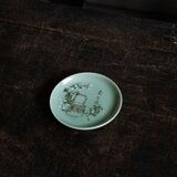 花籠と漢字◆青磁で素敵。瀬戸焼　花籠文青磁小皿　骨董・antiques 器　丁寧な暮らしに。明治〜大正時代の画像