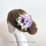 プルメリアとビジューなダリアのヘアクリップ　パープル　紫　バイオレット　フラダンス　浴衣髪飾り　フラ　フラガールの画像