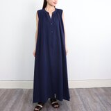 サラッと着れる コットン ダブルガーゼ ノースリーブシャツワンピース　ネイビー　0696NVの画像