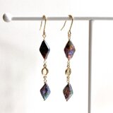 天然ブラック淡水パール2連デザインピアス/イヤリングの画像