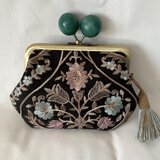 インド刺繍　木玉親子がま口ミニ財布