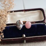 天然石コッパーピンクオパールとピンクグァバクォーツのフォークリング　金アレ対応の画像