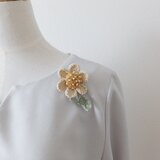 シルク・ニット花のブローチ　オレンジ系