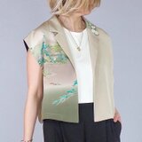 iichi価格★着物アップサイクル リメイク M-L クロップトップ フレンチスリーブ ノースリーブ 細見えクロップシャツの画像