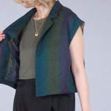 iichi価格★フレンチスリーブ　クロップシャツ　70sヴィンテージ着物リメイク　レディースM-L ノースリーブシャツの画像