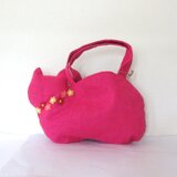＊スラブリネン お花の猫バッグ ローズピンク