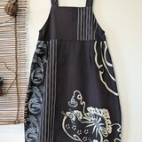 古布リメイク　筒描き＋型染キャミソールワンピース　久留米絣　大人可愛い　ゆったりサイズワンピース　着物リメイク