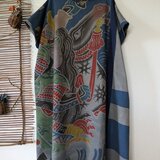 古布リメイク　幟旗の柿渋染ロールカラーBigワンピース　柿渋染　古布　着物リメイク　ゆったりサイズ