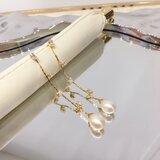 【S925銀針】柳葉皓石×淡水真珠ロングピアス