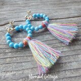 Turquoise Blue Hoop ターコイズブルーサークルのフリンジフープピアスの画像