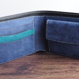 総手縫い│イタリアンレザーマルゴー│2つ折財布│コバルト×トルケーゼ