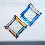 A.ブルー　　レトロ　ガラス　トレイ　ステンドグラス　【サリュ】の画像