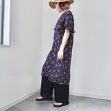 浴衣のフレア袖ワンピース（麻の葉文様・M） 着物リメイクの画像