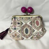 インド刺繍　木玉親子がま口ミニ財布　３　