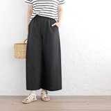 涼やかな、理想のパンツ。東炊きコットンリネンのワイドパンツ（ブラック）PT11の画像