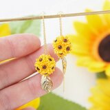 長さが変わる 「アメリカンピアス / ひまわり 」 つまみ細工 チェーンピアス 夏 浴衣 揺れる ラッピングの画像