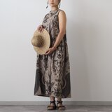 鳥柄ノースリーブバティックワンピースの画像
