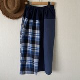 チェック切替えカットソーサルエルパンツ　青白Ｆの画像