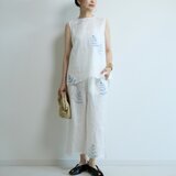 ノースリーブブラウス　藍色シダ