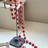 天然石レッドジャスパーと真鍮のロングネックレス