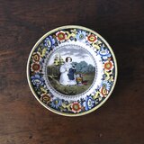 Creil クレイユ 手彩色 グリザイユ皿 平皿 φ20.6cm フランス アンティーク 0502288