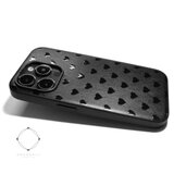 【iPhone16pro/15/14/13/12/12mini/11~】特殊グロス加工レザーケースカバー（ハート×ブラック)の画像