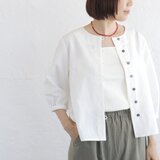 【受注製作】一枚でも羽織りでも 東炊きコットンリネン 五分袖ループボタンブラウス 体型カバー（オフホワイト）TP56