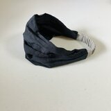 ふわふわスラブダブルガーゼのヘアバンド　ブラック×ストーングレーの画像