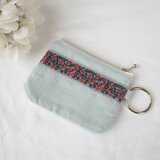 花柄チロリアンリボンのティッシュケース付きポーチ【オパールブルー】/ティッシュケース / ティッシュポーチ