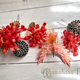 つまみ細工成人式・婚礼髪飾り「糸菊と紅鶴　朱」
