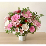 【展示品】フェルトの花＊ガーベラと薔薇のカントリーポットの画像