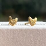 K24 純金猫フェイススタッドピアス◇ Pure Gold Cat Face・溶接なし（片耳分～）