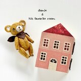 身長5.5cmのミニチュアテディベア／キャメル(和紙で作った小さなくまのお人形)＆夢のドールハウスセット