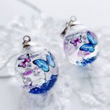 mystic purple 紫陽花とモルフォ蝶のガラスドーム ネックレスの画像