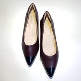 ちょこっと3cmヒール♫走れるバイカラーパンプス (ダークブラウン) 22.5cm〜25.0cm 軽楽の画像