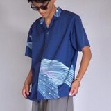 iichi価格★着物リメイク メンズシルクシャツ スナップボタン 正絹着物 アロハ オープンカラー リラックスフィットの画像