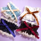 4種×11色リボン✩ダブルレースのシュシュ（ごく薄い水色×黒・茶・白・ターコイズ）お袖留め・カフス飾りにも LB045の画像