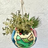 ︎ 天井ぶら下げる　プランター　猫　猫プランターオブジェ手作り　セメント　植木鉢の画像