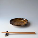 飴色の楕円小皿　【手仕事　民藝　和　陶器】の画像