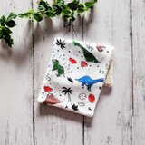 恐竜　ハーフハンカチ　白　ガーゼハンカチタオル　ダブルガーゼ　名入れ