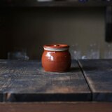 紅しょうがや佃煮、なめ茸、福神漬けなどのお漬物入れにおすすめ　お漬物甕（かめ）砂糖壺（小）赤茶の画像