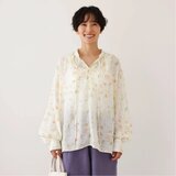 涼しげでおしゃれ！夏の日焼けとめブラウス　長袖プリントブラウス　テンセル リネン　250713-1