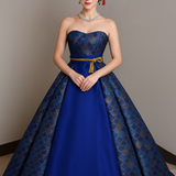 着物ドレス、和風ドレス ネイビー 編み上げ フリルドレス ビスチェドレス アンティーク色 結婚式の画像