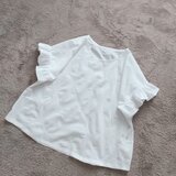 サマーセール！ビッグドット上質ホワイトコットン袖フリルブラウスの画像
