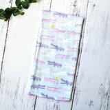 ワニ柄　ハーフハンカチ　ガーゼハンカチ　ハンカチタオル　パープル　ダブルガーゼ　マイクロファイバー　名入れ