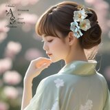 とろける練乳色&淡エメラルドグリーン：トルコ桔梗ヘッドドレス《アメリカンフラワー》金色水引オプション無料のコピー