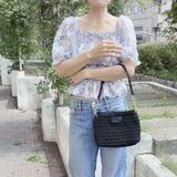 コード編みのハンドバッグ ブラック皮革タグの画像